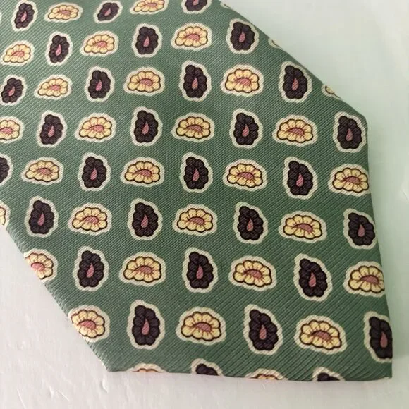 Brooks Brothers Makers Silk Necktie Tie Men's Floral Green Purple Yellow USA