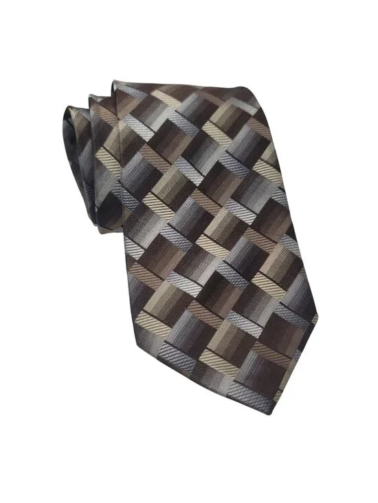 Concepts By Claiborne Brown Checkered 100% Silk Mens Tie