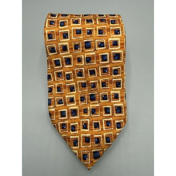 Jacques Estier 100% Silk Tie Butterscotch Orange And Navy‎