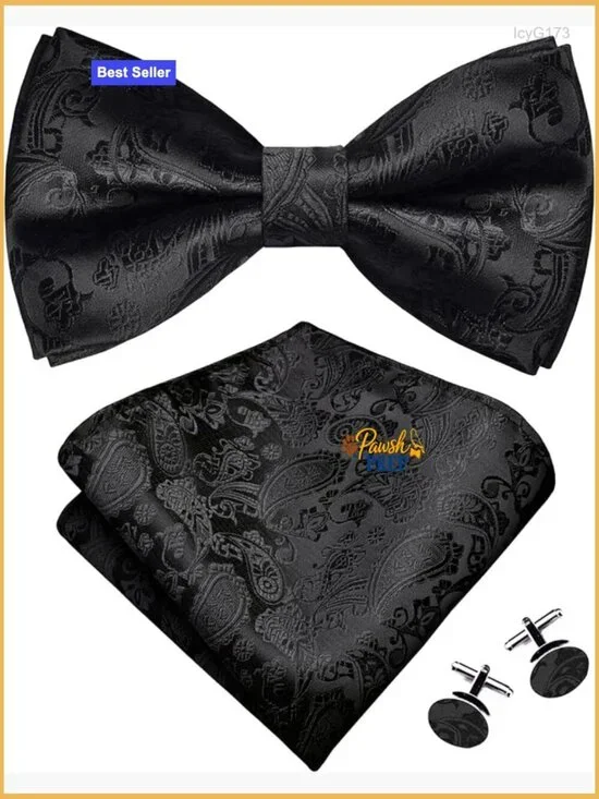 Paisley Jacquard Bow Tie Set with Pocket Square and Cufflinks