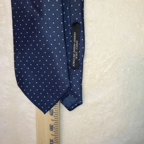 Joey's Mens store Tie Blue W/ White dots Pattern Italian 100% Silk Made in Italy