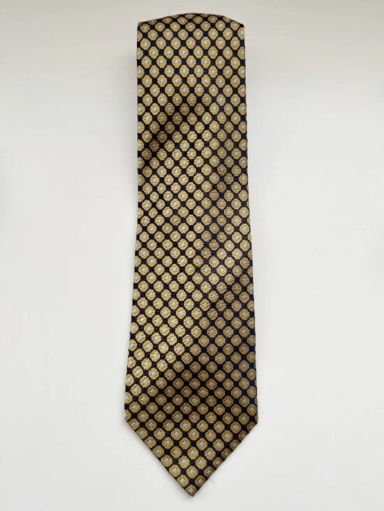 Bill Blass Gold Black Silk Tie art deco vintage old money eclectic grandpa retro