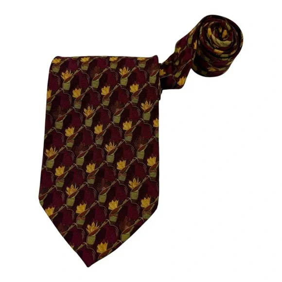 Ermenegildo Zegna Red Silk Tie Floral Abstract Design 3.75x58 Made‎ in Italy
