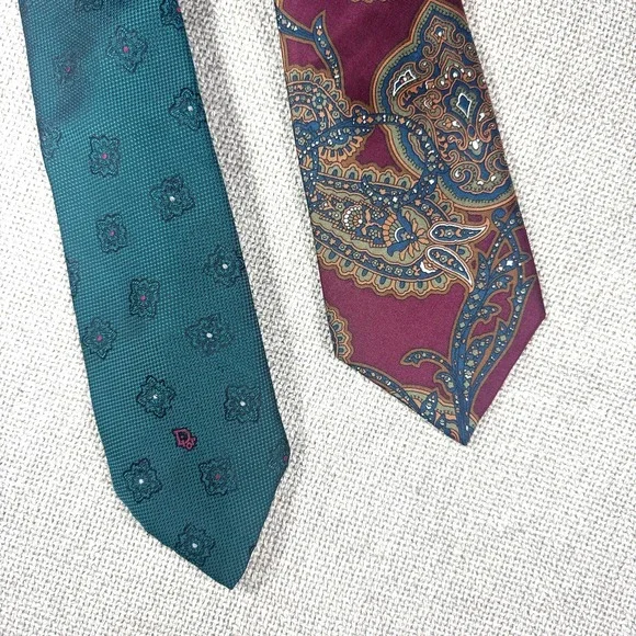 Vintage Christian Dior Silk Ties Set of 2 90s Paisley Floral Menswear‎