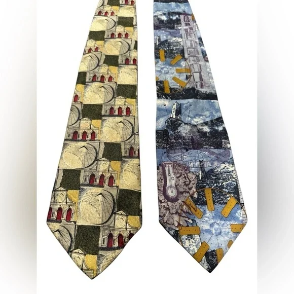 Structure Vintage Abstract Building 100% Silk Men’s Ties - Lot of 2