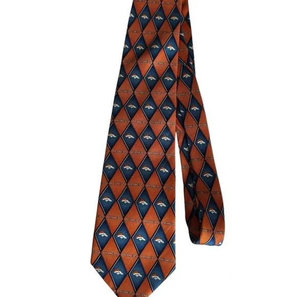 NFL Broncos Orange and Blue Geometric Tie