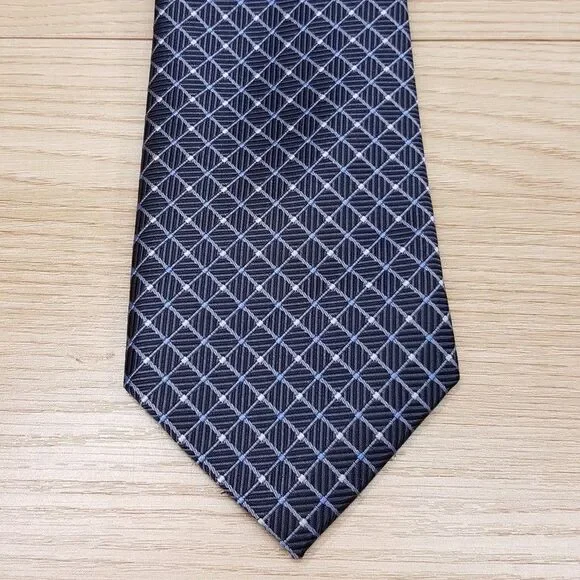 CLUB ROOM Mens Neck Tie Dark Grey Diamond Grid Modern Classic Necktie