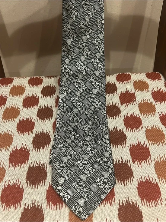 Vintage Gianni Versace black and gray Medusa Silk Tie