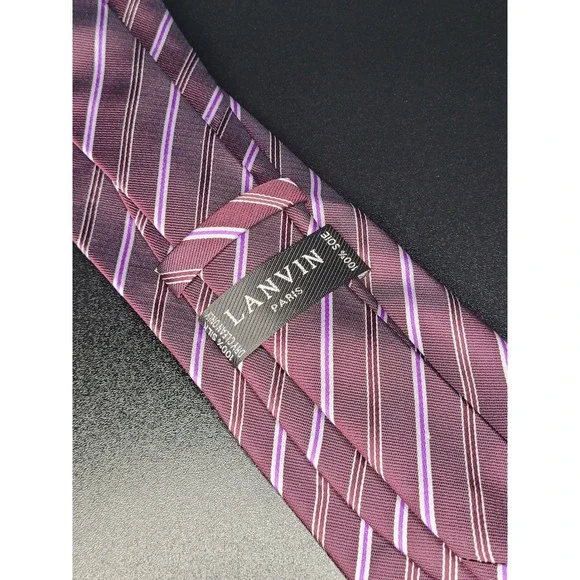 Lanvin Men's Necktie Burgundy Striped Silk 3.75
