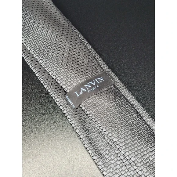 Lanvin Men's Necktie Charcoal Grey Geometric Silk 3.25