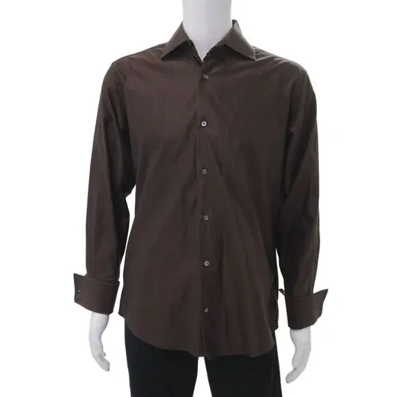 Banana Republic Mens Cotton Collared Long Sleeve Button Down Shirt Brown Size M