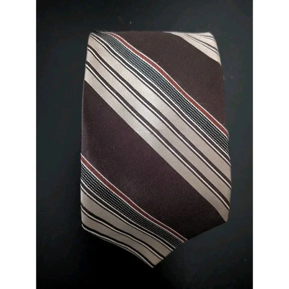 VINTAGE‎ Joseph Abboud Tie Silk Brown Striped Necktie USA Made 58