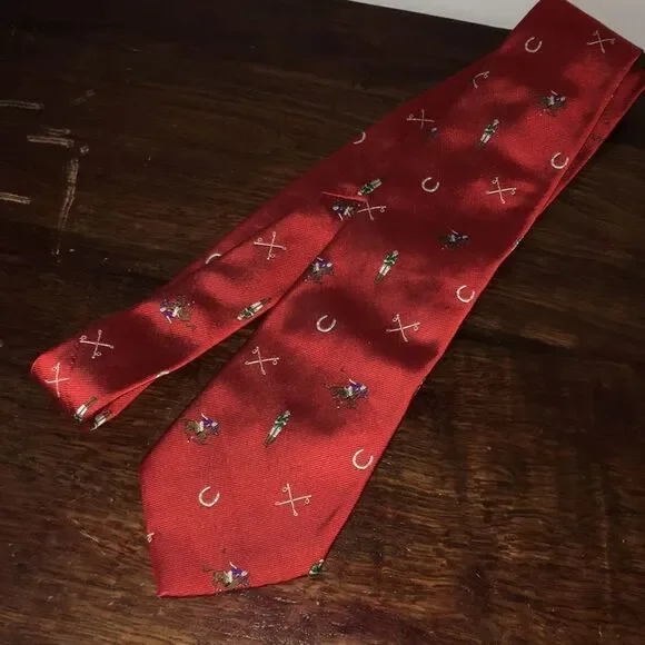 Vintage horse racing horseshoe silk jockey equestrian silk polo player neck tie