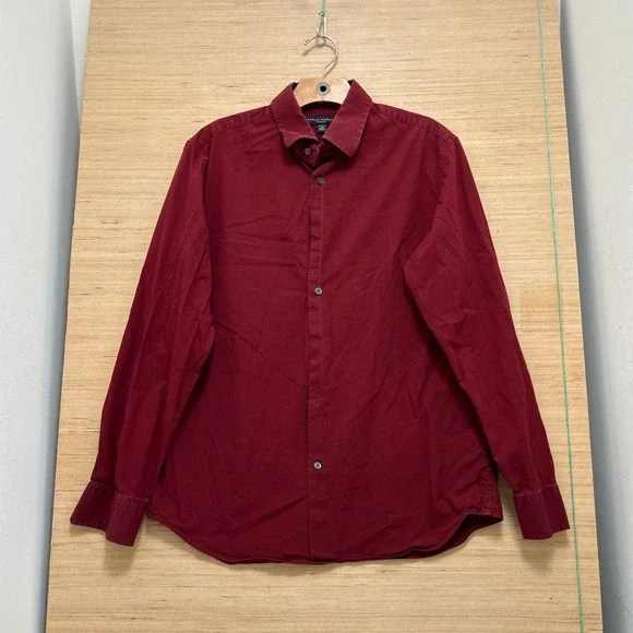 Banana Republic Mens Slim Fit Button Down Shirt Burgundy Red Long Sleeve Size M