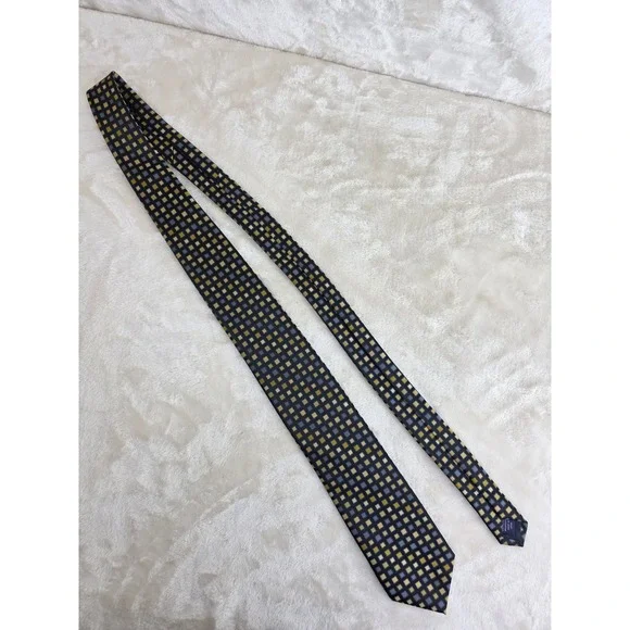 Stafford Tailored Culture‎ Mens Tie Navy Yellow Grey Geometric Square Pattern