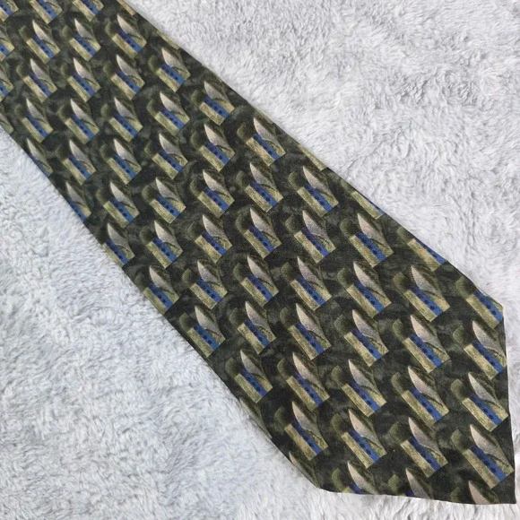 Daniel Hechter‎ Mens Green Geometric Silk Necktie Abstract Professional 4