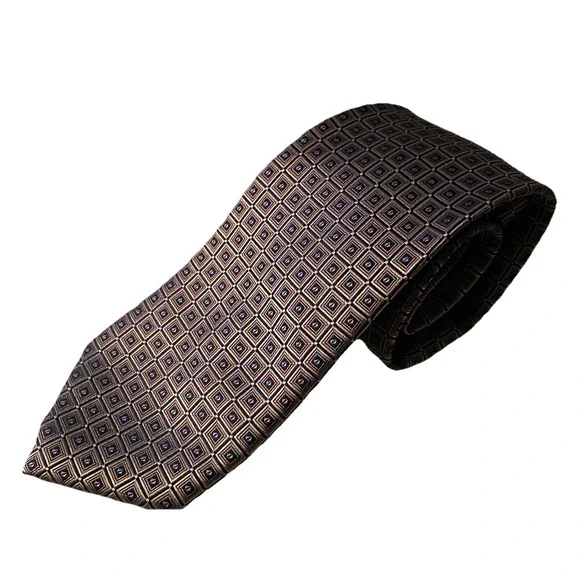 Nautica Men's 100% Silk Neck Tie Geometric Squares Gold‎ & Blue 58