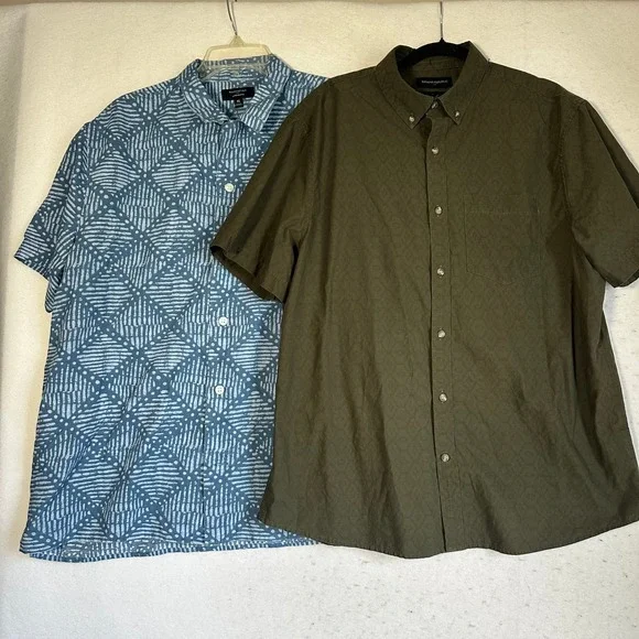 Banana Republic Mens XL Short Sleeve Button Down Bundle Linen Blend Olive Blue