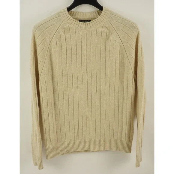 Banana Republic Crew Macro Rib Cable Knit Wool Sweater Men's Large Cream Stretch
