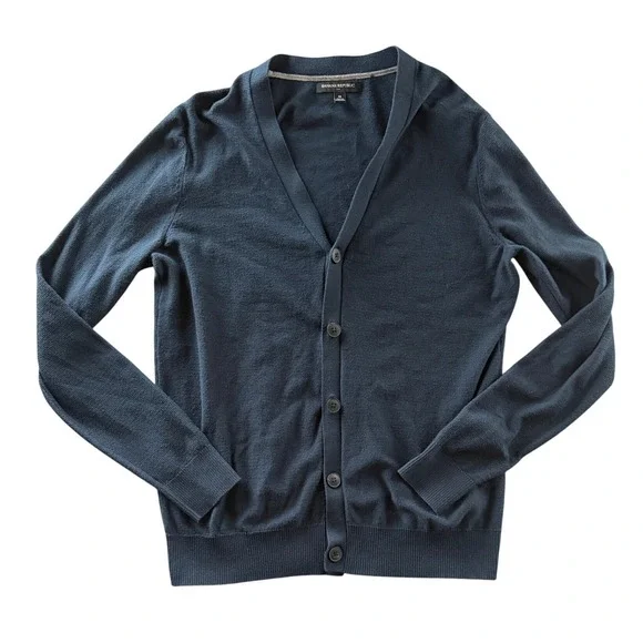 Banana Republic Mens Navy Blue V-Neck Button Front Cardigan Sweater Size M