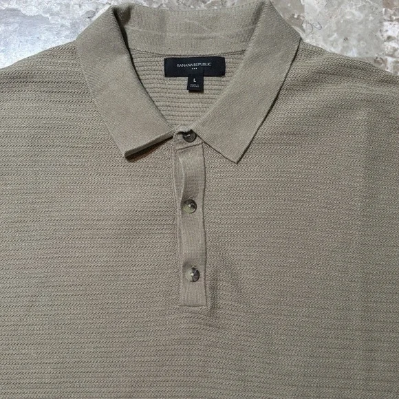 Banana Republic Shirt Mens Large Khaki Cotton Weave Knit Sweater Polo