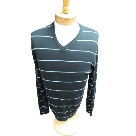 Banana Republic men's size large silk cashmere sweater v neck striped black blue