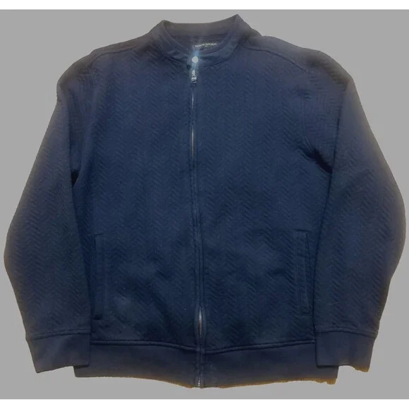 Banana Republic Men L Chevron Full Zip Snap button Cotton Blend Navy Blue Pocket