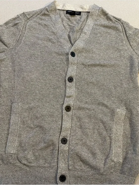 Banana Republic Light Gray V-Neck Button Cardigan
