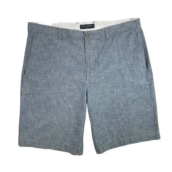 SH357 Mens Banana Republic Preppy Chambray Flat Front Chino Shorts 38