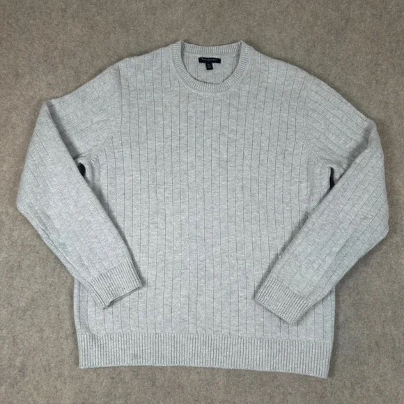 Banana Republic Sweater Mens XL‎ Grey Ribbed Knit Crewneck Long Sleeve
