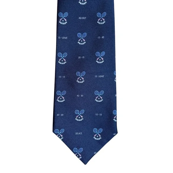 Lee Allison Novelty Necktie Navy Blue Tennis Rackets Sporting‎ Score Points