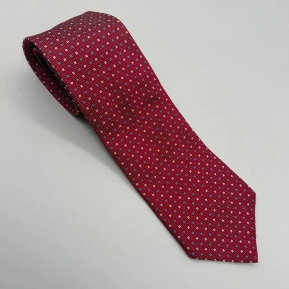 Brooks Brothers Necktie Men 59x3.75 Red Geometric Silk Made in USA‎ Wove England