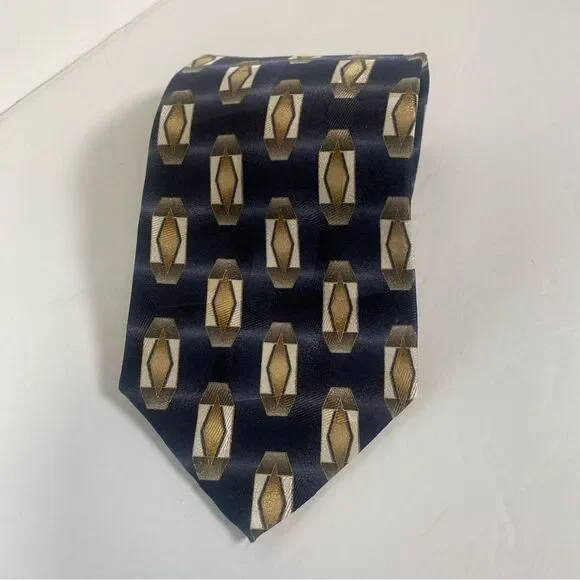 Pierre Balmain 100% Silk Black Cream and Bronze Geometric Design Tie