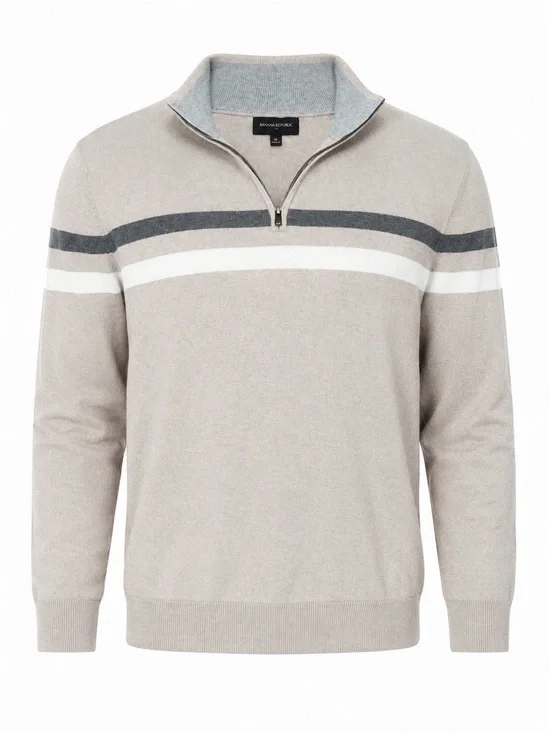 Banana Republic Men’s Taupe Quarter-Zip Sweater- some wash wear