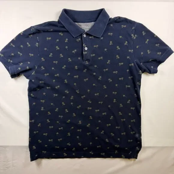 Banana Republic Mens Navy Blue Palm Tree Print Polo Shirt Size Small