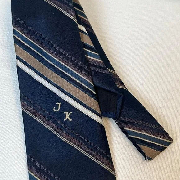 Vintage Sabatini Diagonal Striped Tie Letters JK‎ for 'Just Kidding