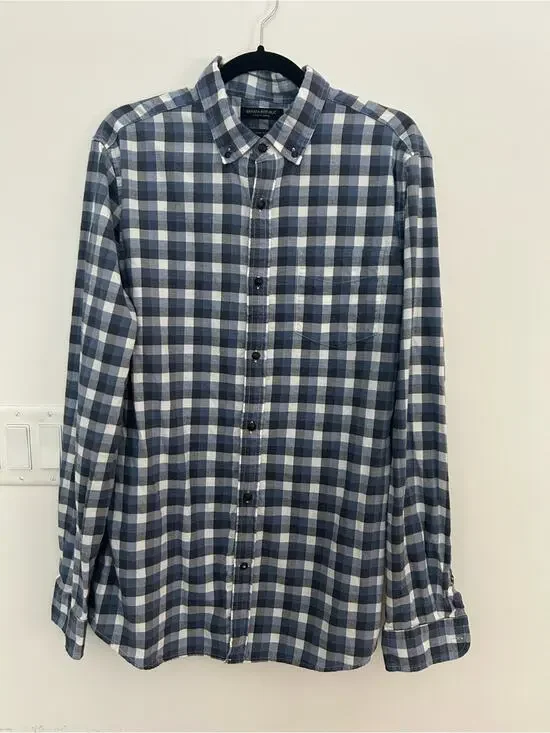 Banana Republic Luxe Flannel Shirt Men’s Large Tall Slim Fit Plaid Button Down