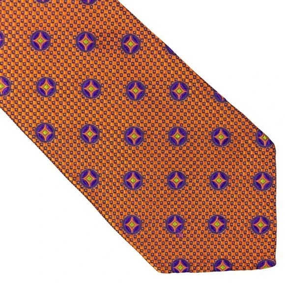 Robert Talbott Best of‎ Class Orange Geometric Medallion Silk Tie Hand Sewn USA