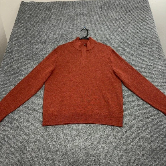 Banana Republic Sweater Mens L Orange‎ Merino Wool Quarter Zip Baruffa Casual