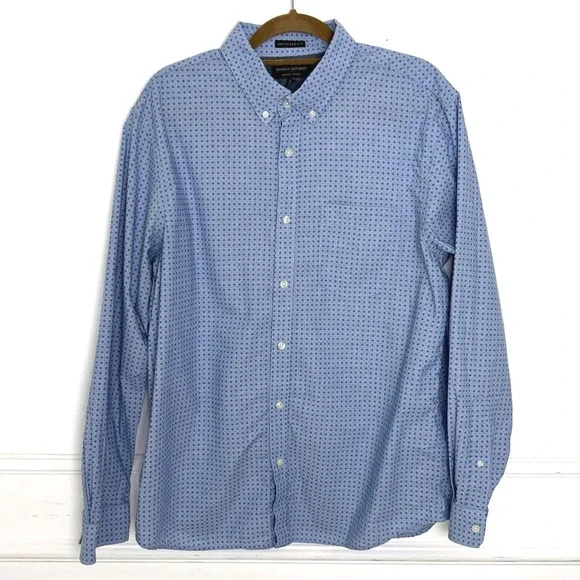 Banana Republic Button Down Mens XL Blue Untucked Fit Organic Cotton Micro Print