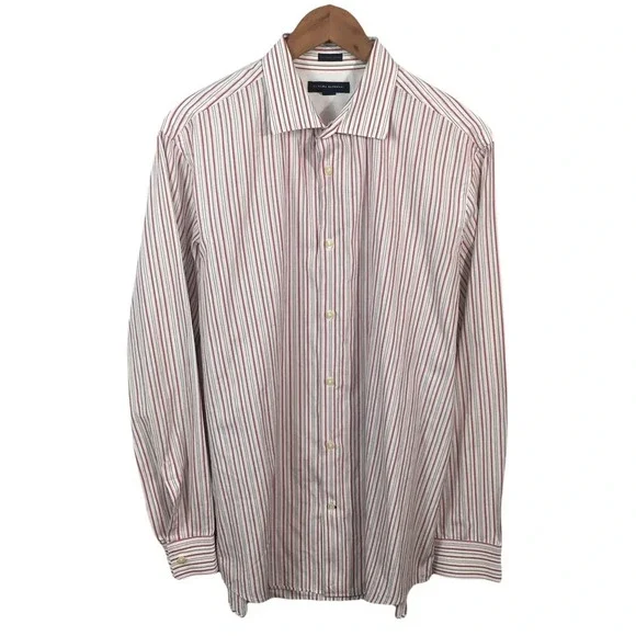 BF353 Men’s BANANA REPUBLIC 2 Ply Cotton Fitted Striped Dress Shirt 17-17.5 XL