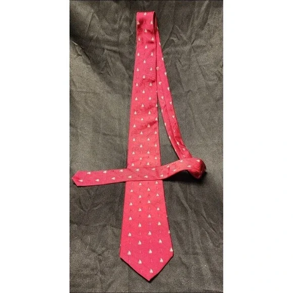 TOMMY‎ HILFIGER Necktie Mens One Size Red Excellent Silk Sailboat Nautical