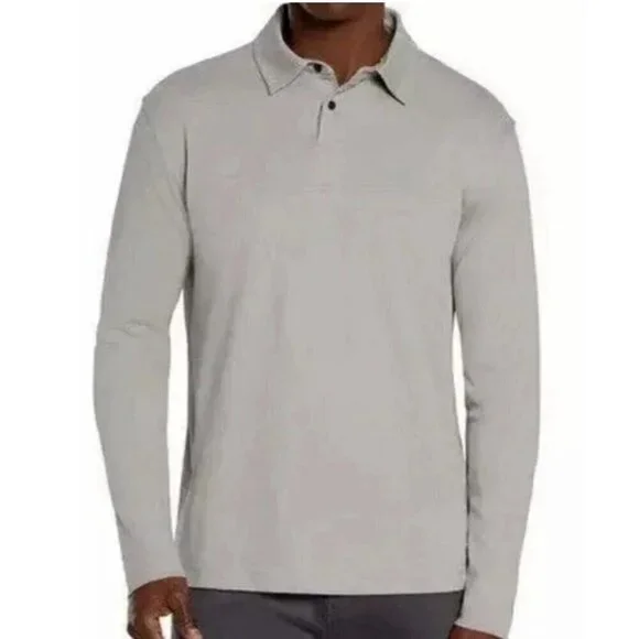 NEW Banana Republic Men's Size M Long Sleeve Luxe Touch Polo Shirt Gray