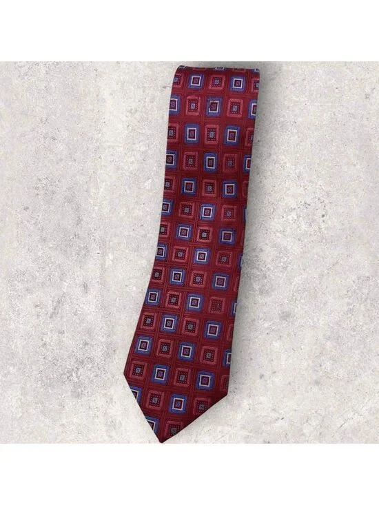 IKE BEHAR Silk Tie XL Red Blue Geometric W:3.4