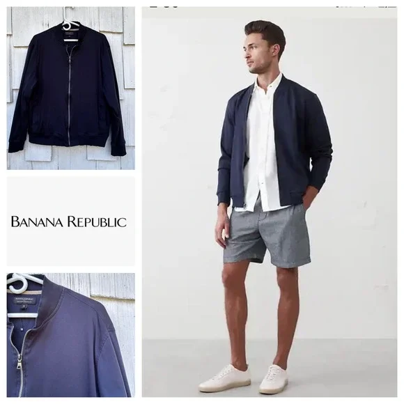 Banana Republic Luxe Touch Performance Navy Bomber Jacket Mens XL Made in India‎