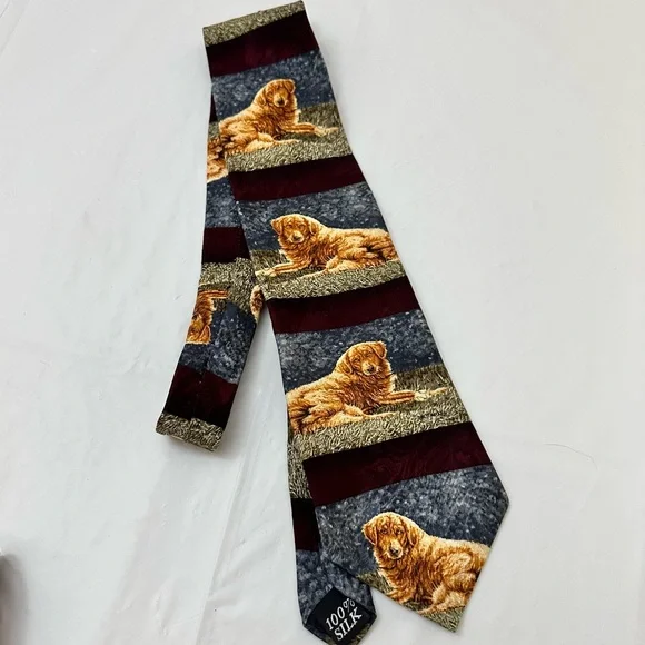 Endangered Species Golden Retriever Dog 100% Silk Necktie Novelty‎