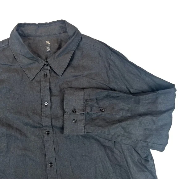 Banana Republic Mens XXL Black 100% Linen Button Down Shirt Long Sleeve 743