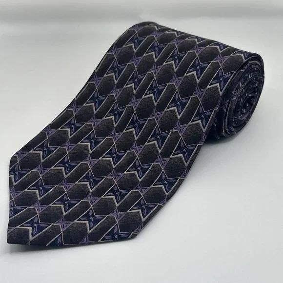 JZ RICHARDS NORDSTROM BLACK /BLUE/PURPLE GEOMETRIC 100%‎ SILK NECK TIE USA NEW