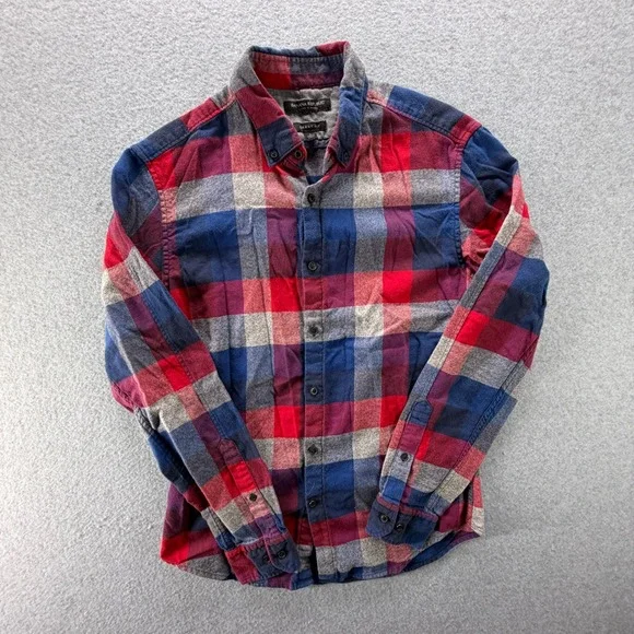 Banana Republic Mens Grant‎ Fit Luxe Flannel Plaid Button Down Shirt Red Blue S