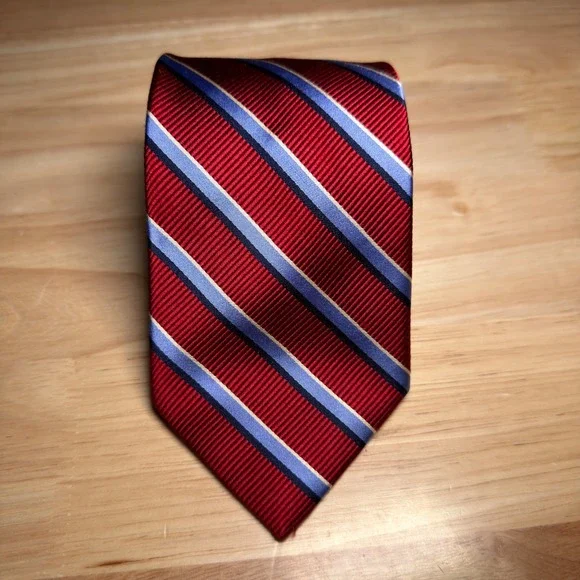 Jos A Bank Necktie Mens OS Red Blue Repp Striped Silk Executive Collection